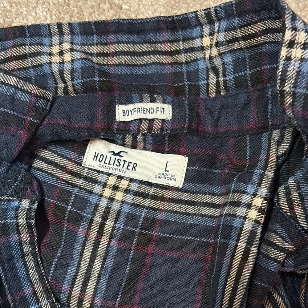 Hollister Blue and Black Plaid Shirt